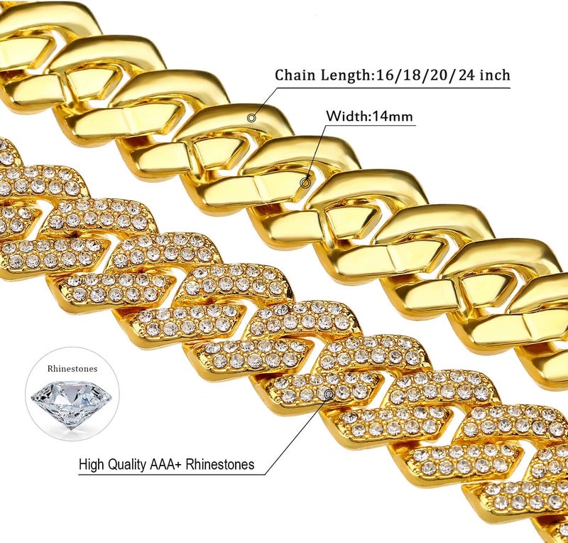 JUNVirtuous Cuban Link Chain Mens Iced Out Miami Cuban Necklace Silver/Gold Bling Diamond Hip Hop Jewelry for Women - Image 3